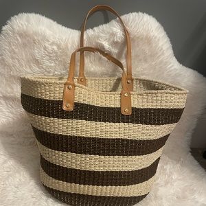 Tory Burch Striped Straw Tote
